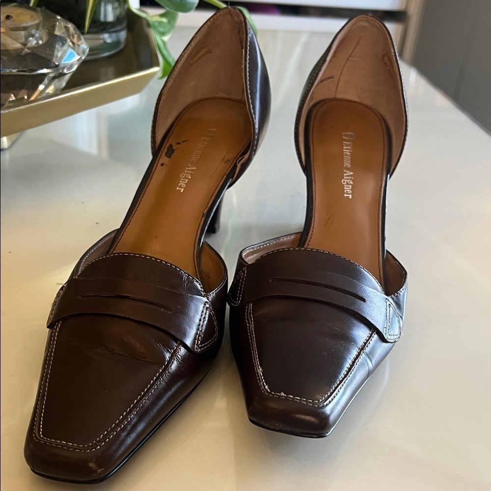 Etienne Aigner Dark Brown Leather Heels